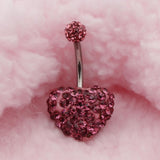 Maxbell Crystal Heart Dangle Button Belly Navel Ring Bar Body Jewelry 14G Pink