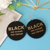 Maxbell Round Wood Dangle Drop Earrings Hook Painted Map Profile Jewelry Black