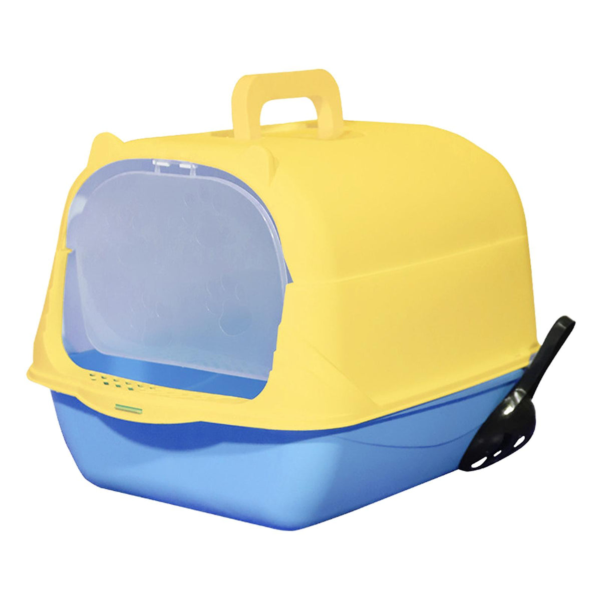 Maxbell Hooded Cat Litter Box Enclosed and Covered Cat Toilet Durable Pet Litter Box Handheld Blue Yellow