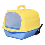 Maxbell Hooded Cat Litter Box Enclosed and Covered Cat Toilet Durable Pet Litter Box Handheld Blue Yellow