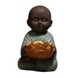 Maxbell Buddha Statue Monk Doll Zen Sculpture Candleholders Figurines for Home Blue
