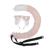 Maxbell Plush Faux Fur Cat Ears with Long Tail Set for Cosplay Birthday Performance Pink