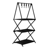 Maxbell Folding Storage Shelves Organizing Rack Portable for Kitchen Picnic Black 3 Tier
