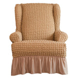 Maxbell Universal Seersucker Wingback Armchair Cover w/ Ruffle Skirts Camel