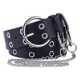 Maxbell Double Grommet Belt with Chain Leather Punk Waist Belt Trousers Accessories Black