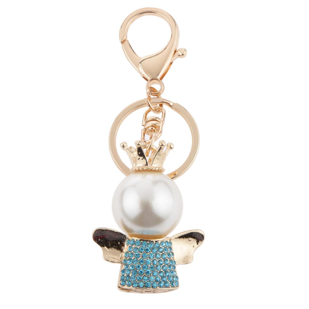 Maxbell Rhinestone Crystal Queen Crown Angel Pendant Keyring Keychain Blue