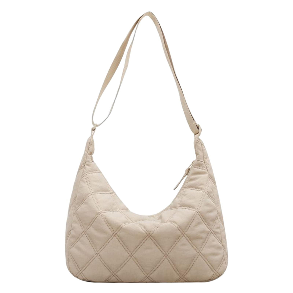 Maxbell Women Shoulder Bag Nylon Down Bag Quilted Winter Padded Tote Soft Bag Beige