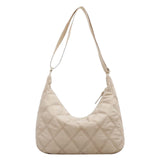 Maxbell Women Shoulder Bag Nylon Down Bag Quilted Winter Padded Tote Soft Bag Beige