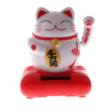 Maxbell Solar Powered Raising Paw Fortune Cat Animal Figure Toy Home Decor Red