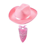 Maxbell Cowboy Hat with Bandanna Square Hair Scarf for Performance Dress up Cosplay Pink