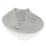 Maxbell Gold Ceramic Flat Cat Bowl Pet Animal Food Water Dish Cat Face Design White