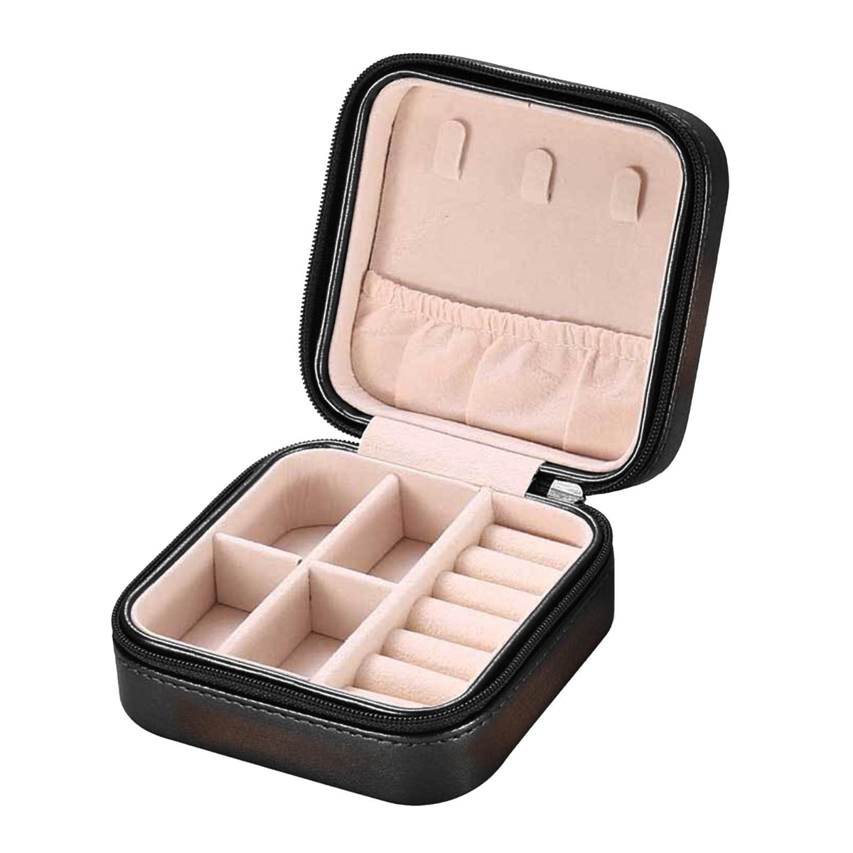 Maxbell Small Travel Jewelry Organizer Compartment Leather Waterproof for Gift Gloss black