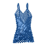 Maxbell Women Sequined Spaghetti Straps Dress Sequin Decorative Open Back for Club Blue