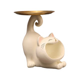 Maxbell Cat Statue Storage Tray Modern Sundries Container for Bedroom Tabletop Party white