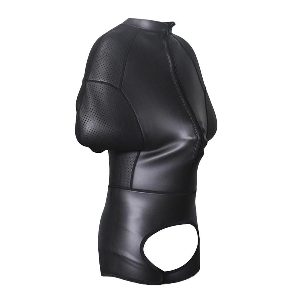 Maxbell Mens PU Leather Jumpsuit Lingerie Leotard XL