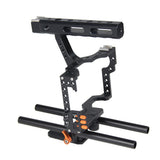 Maxbell DSLR Rod Rig Camera Video Holder Mount Stabilizer Cage + Handle Grip for Sony A7 A7R A7S -Black+Orange