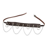 Maxbell Waist Belt with Chain Outfits Waistband PU Leather for Disco Dancing Party brown