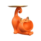 Maxbell Cat Statue Storage Tray Modern Sundries Container for Bedroom Tabletop Party orange