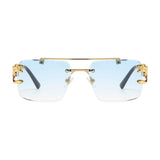 Maxbell Rectangle Frameless Glasses Traveling Trendy 400 Party Rimless Sunglasses blue