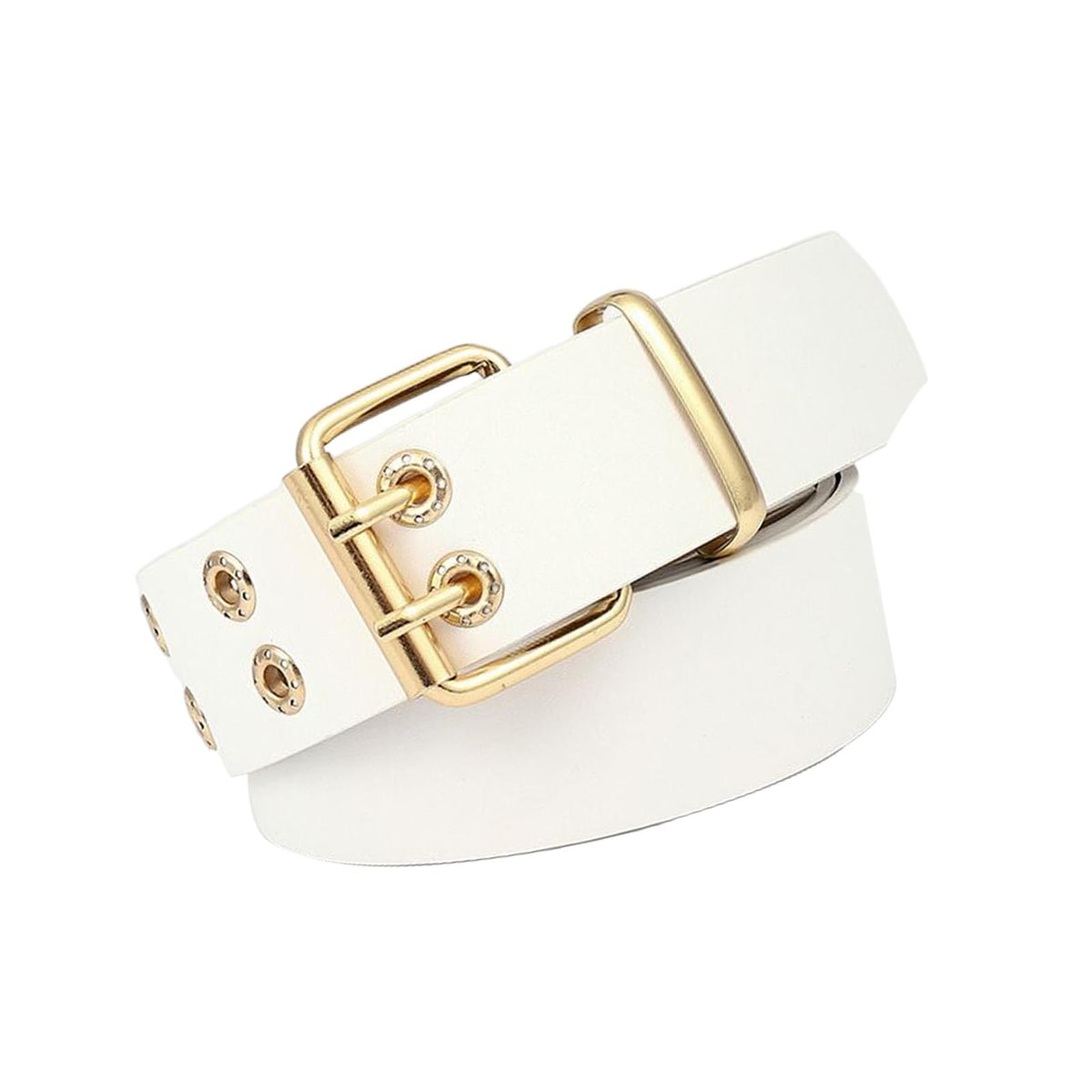 Maxbell Double Grommet Belt Jeans Eyelet Belt Width 1.5inch Leather Punk Waist Belt White