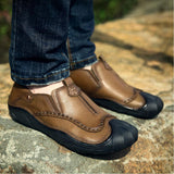 Maxbell Men Outdoor Casual Non Slip Lowtop Leather Shoes 40 Khaki - Aladdin Shoppers