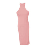 Maxbell Ladies Thin Halter Neck High Split Legs Skirt Slim Nightgown Dress Pink