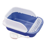 Maxbell Cat Litter Box with Scoop Detachable Tall Kitty Litter Pan Cat Toilet Blue Medium