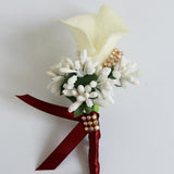 Max Cute Calla Berry Rhinestone Groom Bridal Wedding Corsage Cream + Wine Red