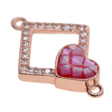 Max 1Pcs Square Heart Connectors Jewelry Making Findings Charm Rose Gold + Red