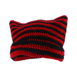 Maxbell Crochet Hat Knitted Cap Slouchy Photo Props Female Striped Warm Headgear Black and Red