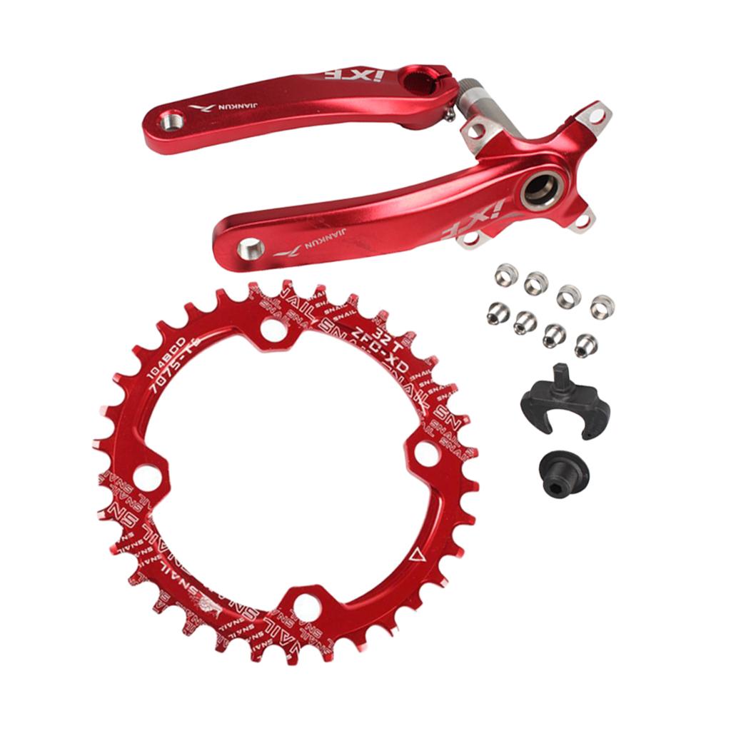 Maxbell Bike Single Speed Chainring Crankset 104mm Crankarms Chainwheel Red 32T