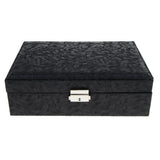 Maxbell PU Leather Double Layer Jewelry Box Storage with Heart Shape Mirror Black