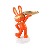 Maxbell Chinese Style Rabbit Figurine Art Crafts Jewelry Tray for Party Table Decor Orange