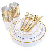 Max 150 Pieces Shiny Finish Disposable Dinnerware Set for 25 Guests Gold