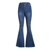 Max Womens Flared Trousers with High Waist Knee Holes Denim Jeans S