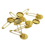 Maxbell 10 Pieces Blank Brooch Settings Lapel Pin Safety Hijab Pins Base 16mm Golden
