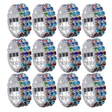 Maxbell 12 Pieces Triple Row Wedding Crystal Elastic Stretch Ring Multicolor