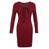 Maxbell Women Cross Open Front Lace Up Long Sleeve Bandage Bodycon Dress L Red