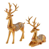 Max Creative Home Decoration Resin Couples Elk Deer Miniatures Figurine Model Gold