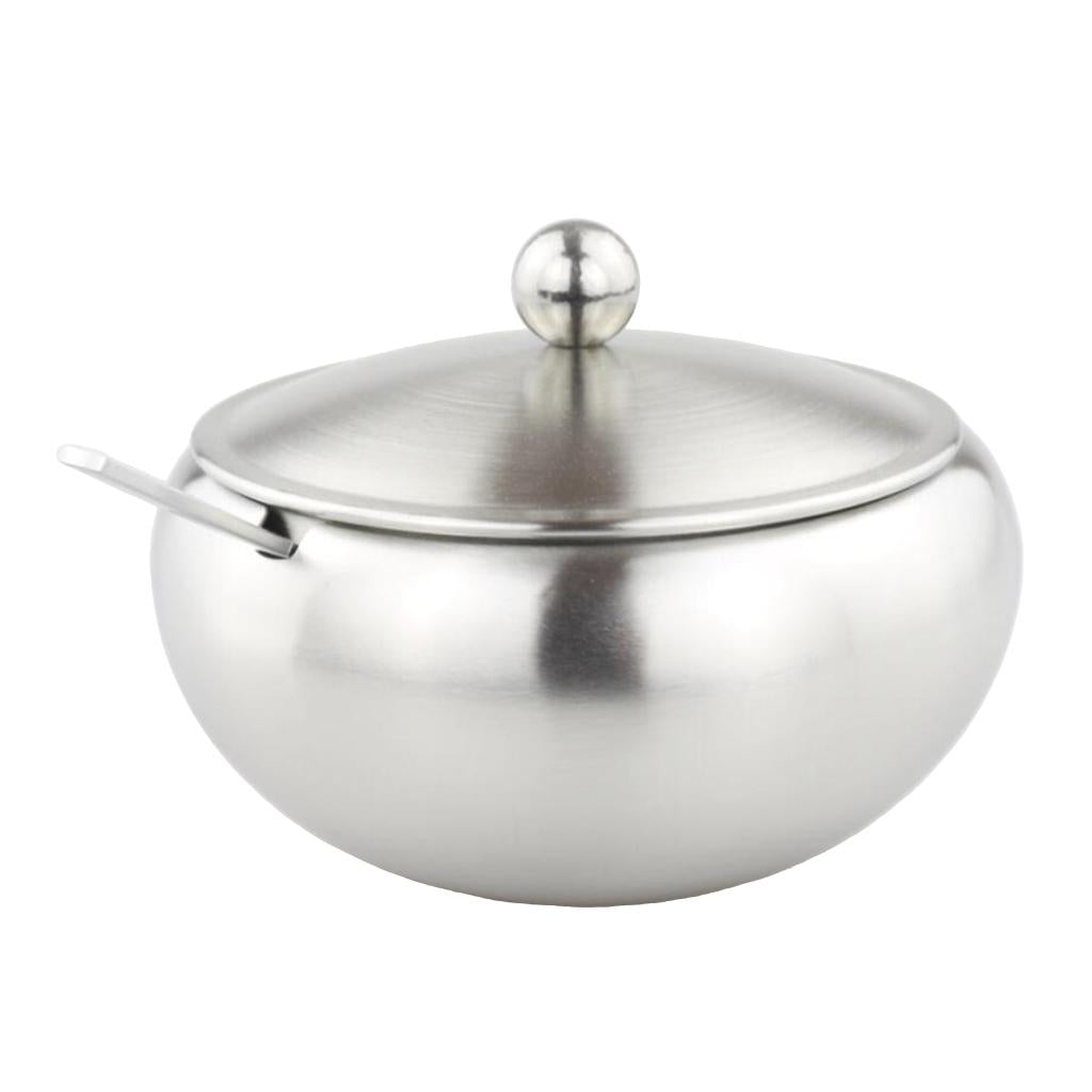 Maxbell Stainless Steel Condiment Pot with Lid and Spoon Salt Pepper Container Lid B