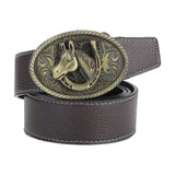 Maxbell Buckle Belt Floral Engraved Buckle Belt Waist Strap for Husband Boyfriend Brown