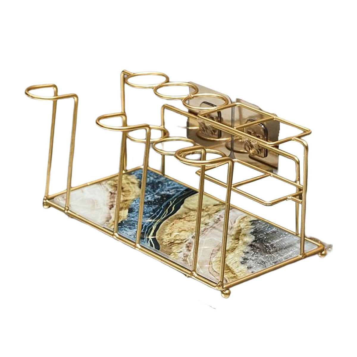 Maxbell Toothbrush Holder Storage Rack Holder Removable Tray for Home Vanity Blue and Gold