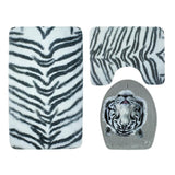 Max 3 Pieces Flannel Toilet Lid Non Slip Bath Mat Bathroom Rug Set White Tiger