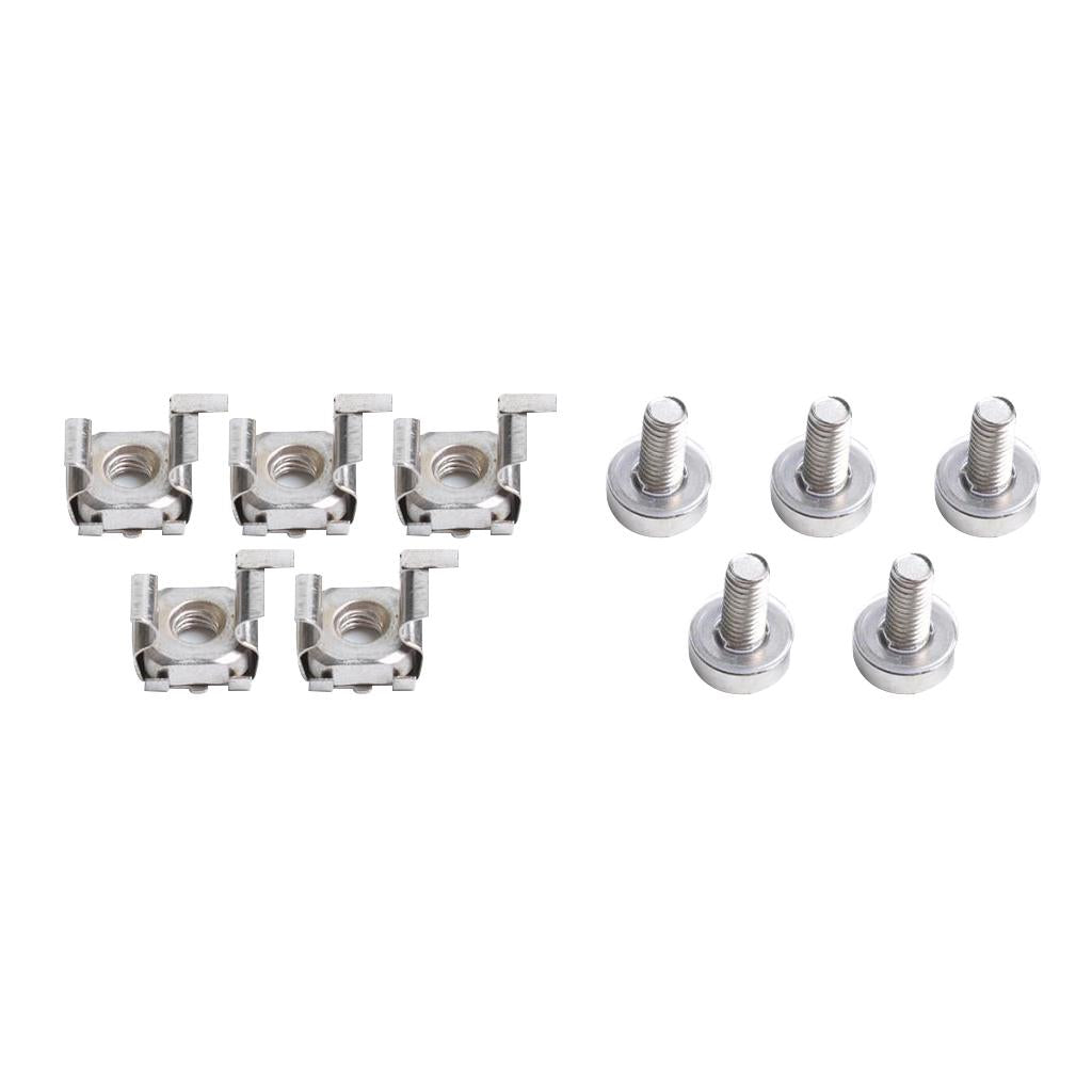 Max 5 Pack Lot - M6*20 Rack Mount Cage Nuts & Screws w/ Washers - Square Clips