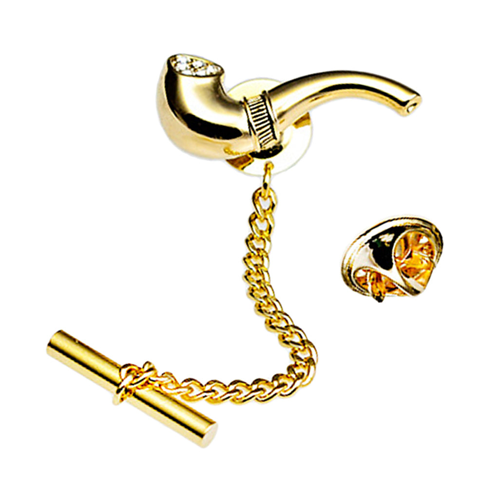 Max Mens Smoking Pipe Shape Tie Tack Clip for Wedding Business Formal Gold