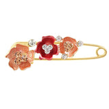 Maxbell Women's Crystal Rhinestone Camellia Flower Brooch Pin Golden Tone Red