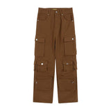 Maxbell Cargo Pants Trousers High Waisted Wide Leg with Pockets for Unisex Adult L Brown