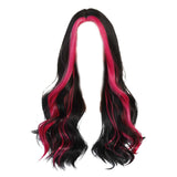 Maxbell 21inch Long Wavy Curly Wig Synthetic Fiber Elegant for Dating Wedding Party Rose Red Highlight