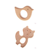Maxbell Set of 4pc Wooden Teethers Handmade Wooden Bird Cat Teether Teethers Beech Wood Pendant