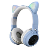 Max Maxb Bluetooth Stereo Cat Ear Headphones LED Light Flashing Glowing Headset Blue